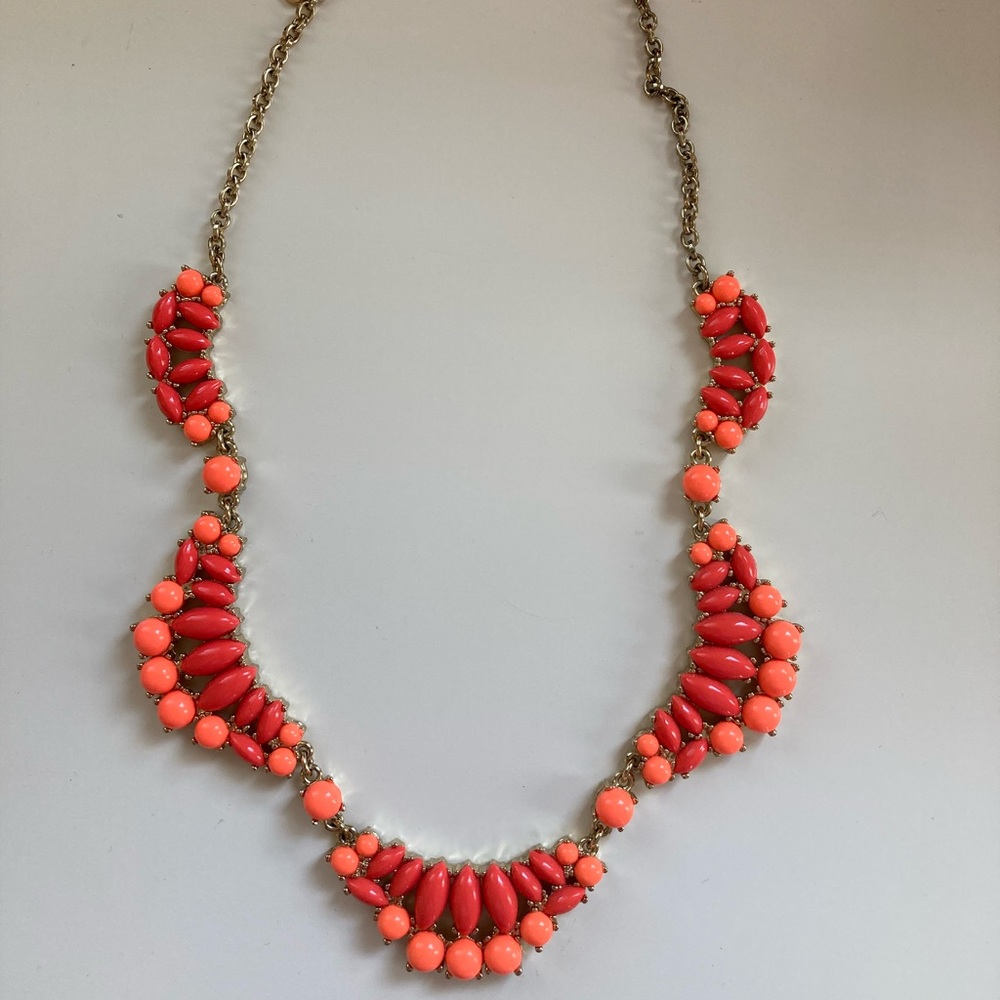 J Crew Coral & Orange Enamel Statement Necklace